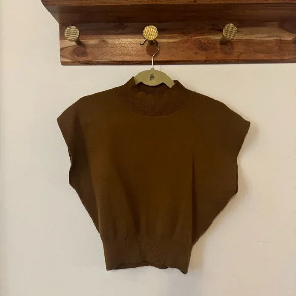 Leisurely Solid Pullover Sweater Vest in Light Brown - Picture 2 of 4